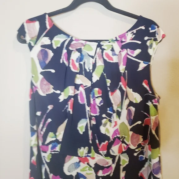 Wisp ceena jersey Stitch fix Navy blue pleated neckline floral Dress Size 14 - Picture 3 of 6